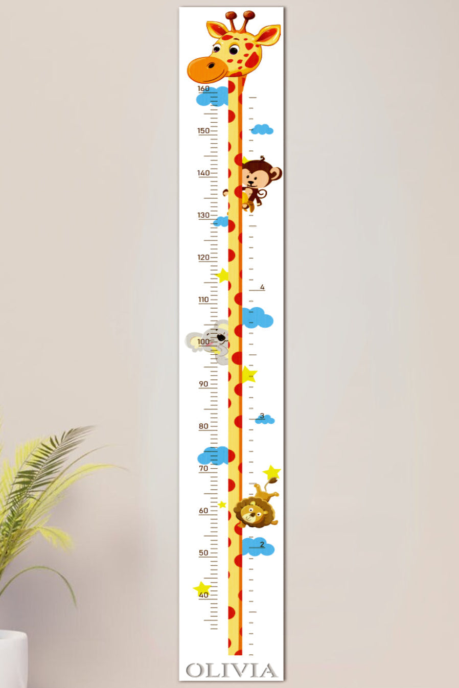 Personalised Wooden Giraffe Growth Chart Height Ruler UK.Woodemon