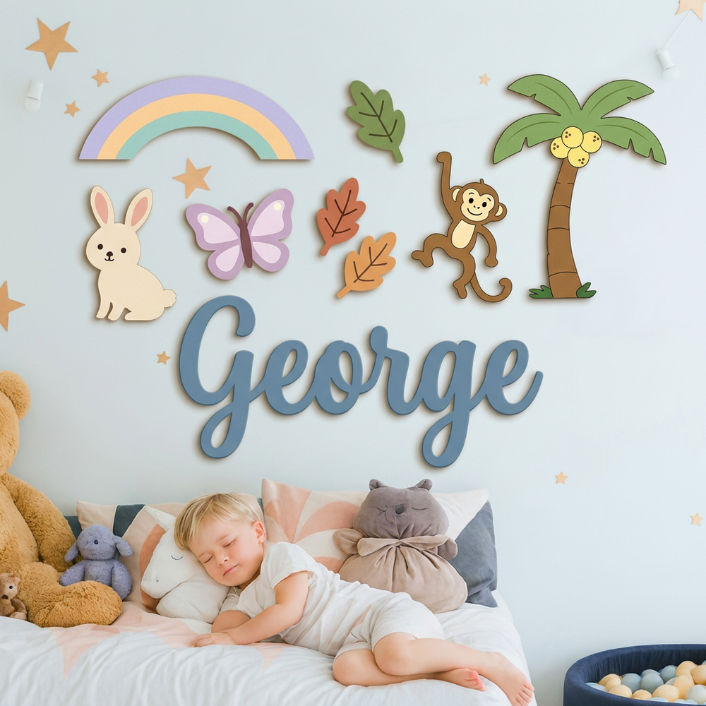 Personalised Wooden Nursery Name Sign – Custom Kids Room Wall Decor
