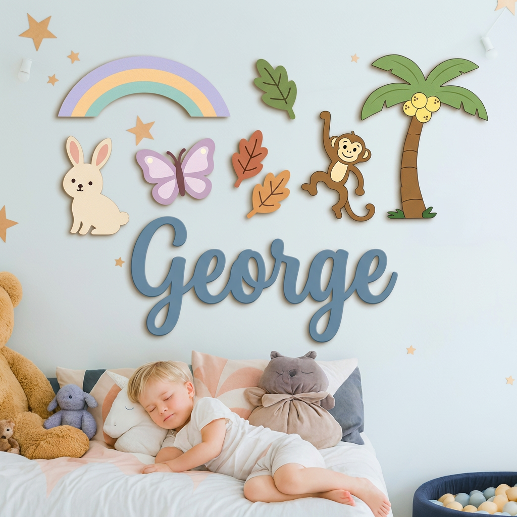 Personalised Wooden Nursery Name Sign – Custom Kids Room Wall Decor
