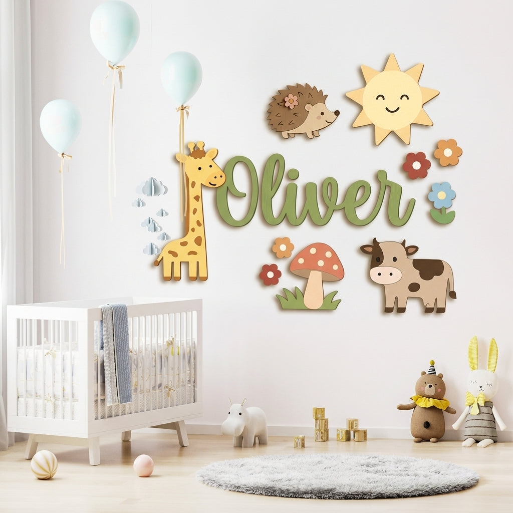 Personalised Wooden Nursery Name Sign – Custom Kids Room Wall Decor