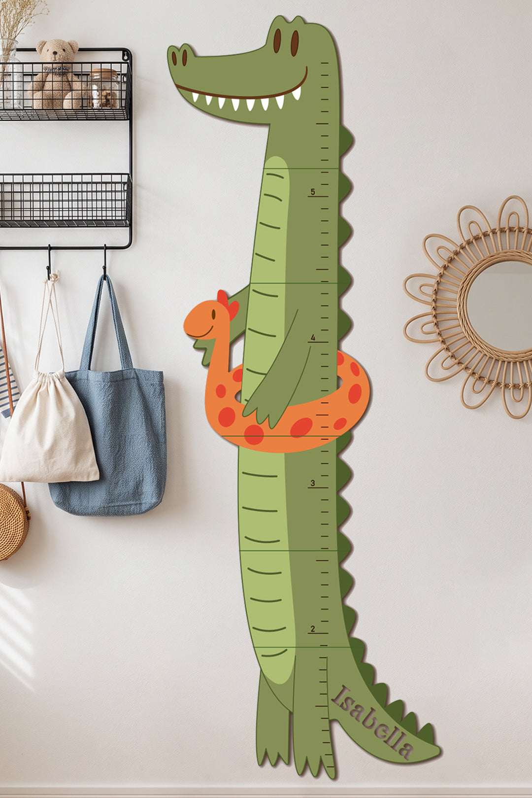 Personalised Wooden Crocodile Growth Chart for Kids Room