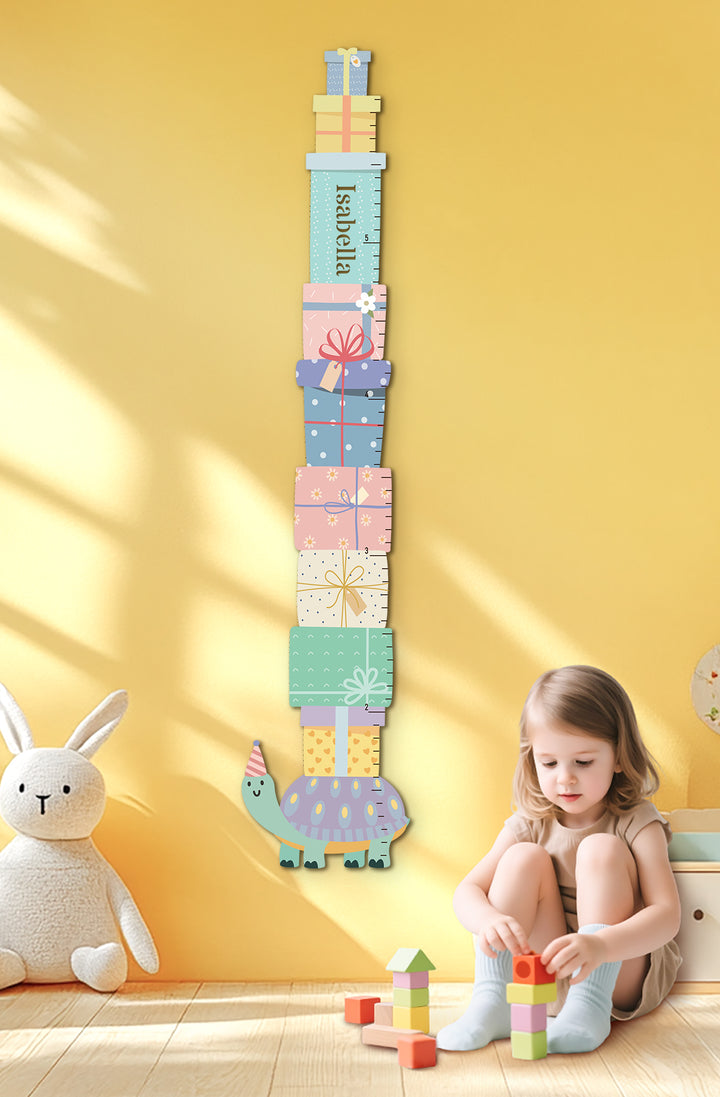 Personalised Wooden Turtle Gift Box Growth Chart for Kids