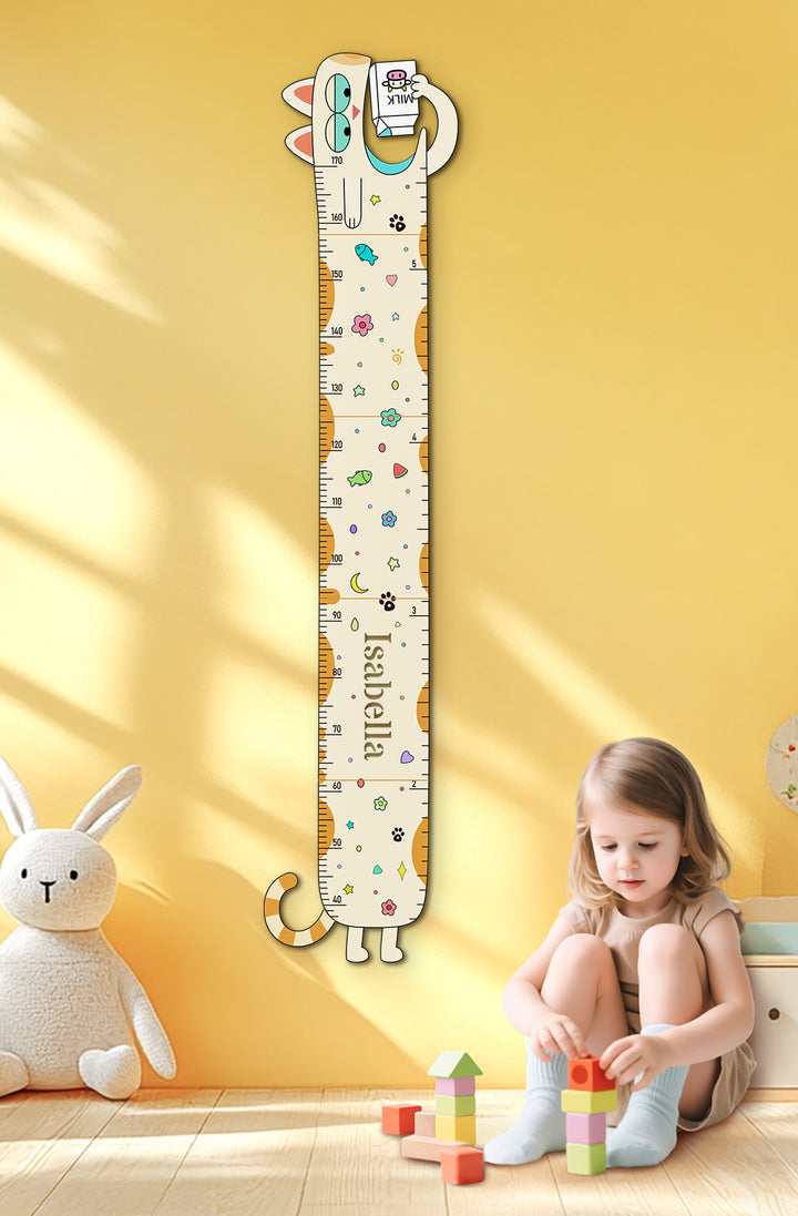 Personalised Wooden Milk Cat Growth Chart for Kids