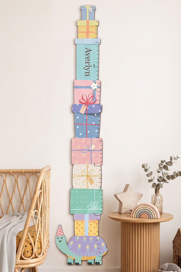 Personalised Wooden Turtle Gift Box Growth Chart for Kids