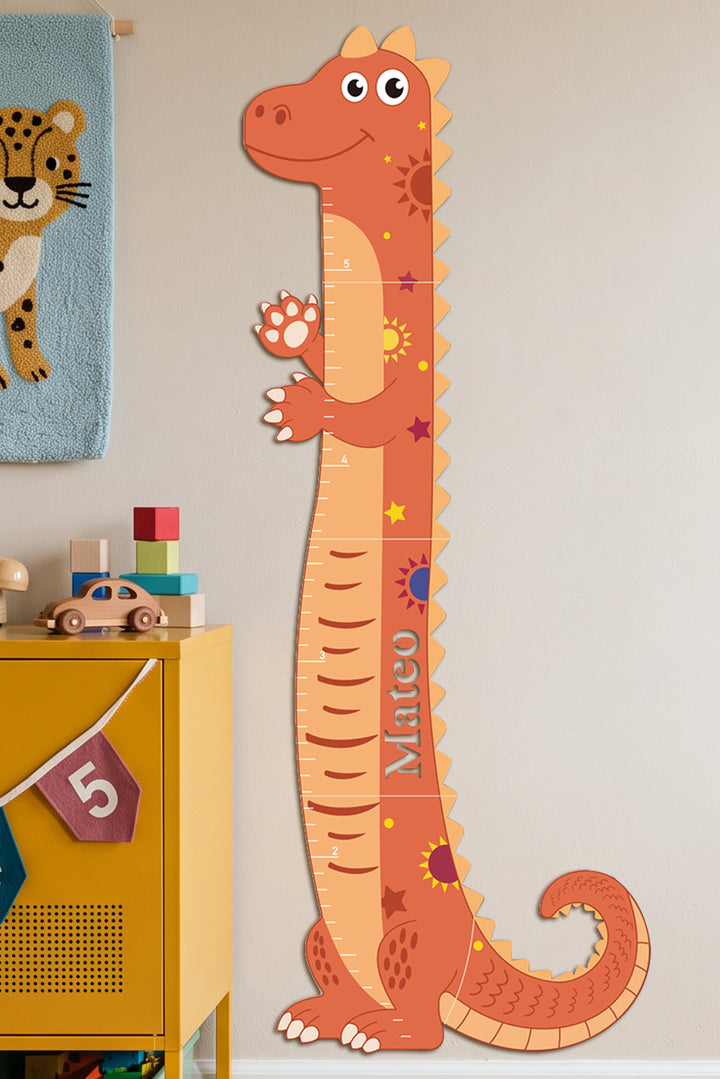 Personalised Wooden Dinosaur Growth Chart for Kids Room