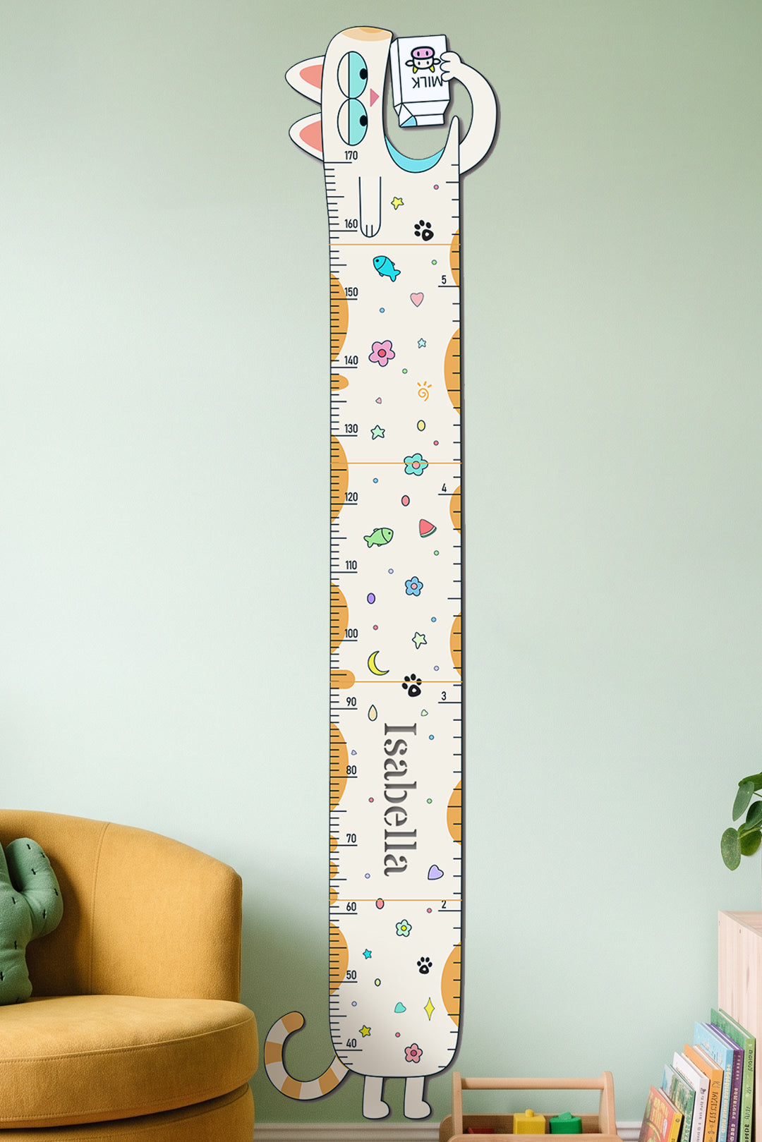 Personalised Wooden Milk Cat Growth Chart for Kids
