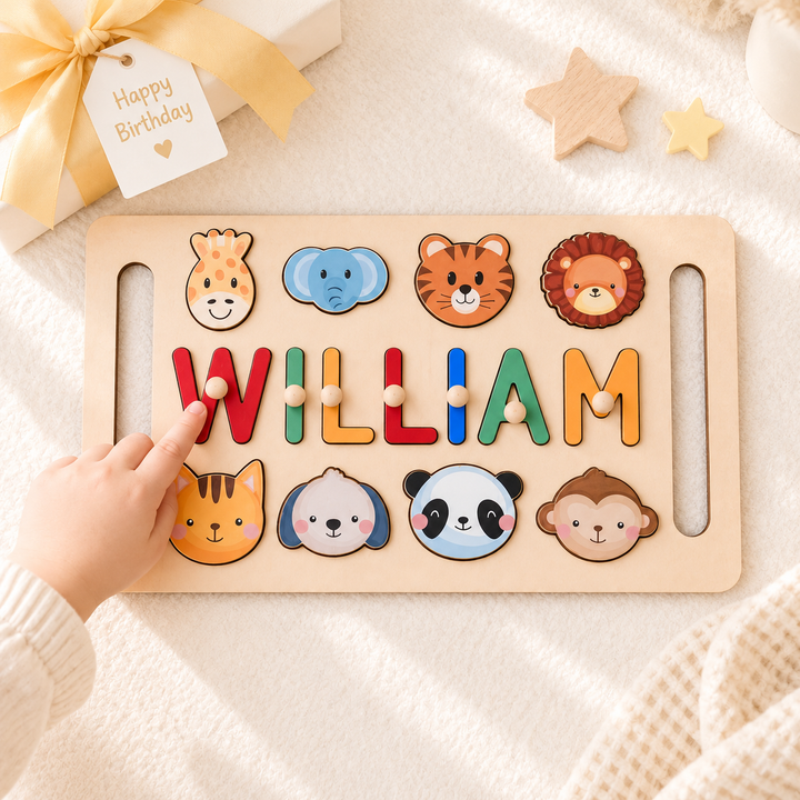 Personalised Wooden Baby Name Puzzle with Handle