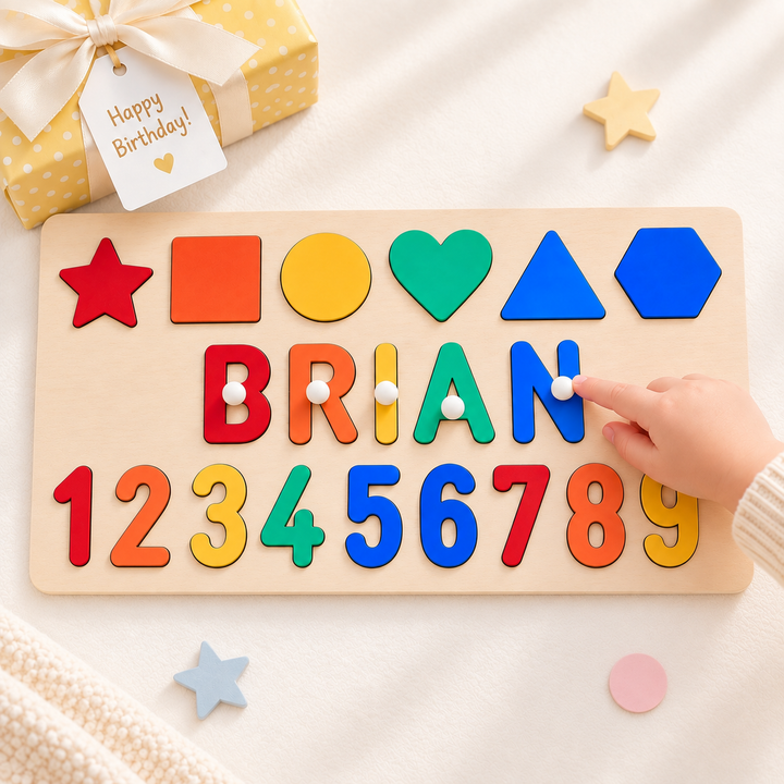 Personalised Numbers And Shapes Wooden Name Puzzle