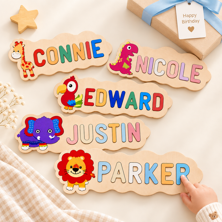 Wooden Animals Baby Name Puzzle
