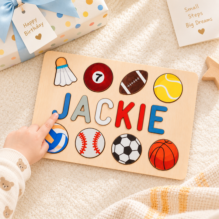 Personalised Wooden Baby Name Puzzle with Balls