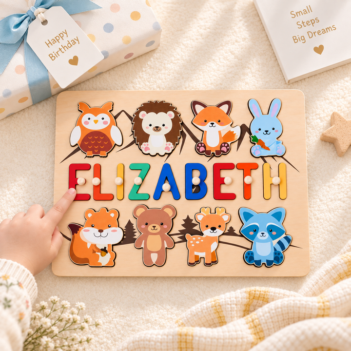 Personalized Wooden Forest Animal Name Puzzle -Super-sized Element