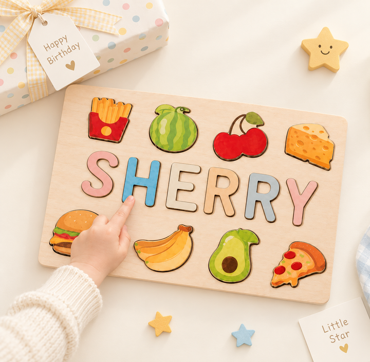 Personalised Wooden Baby Name Puzzle with Food