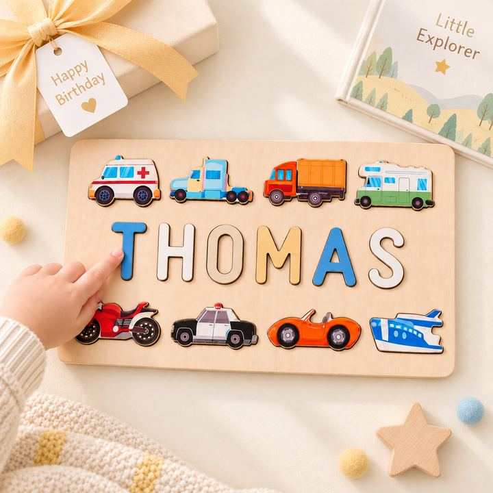 Personalised Wooden Baby Name Puzzle - Traffic