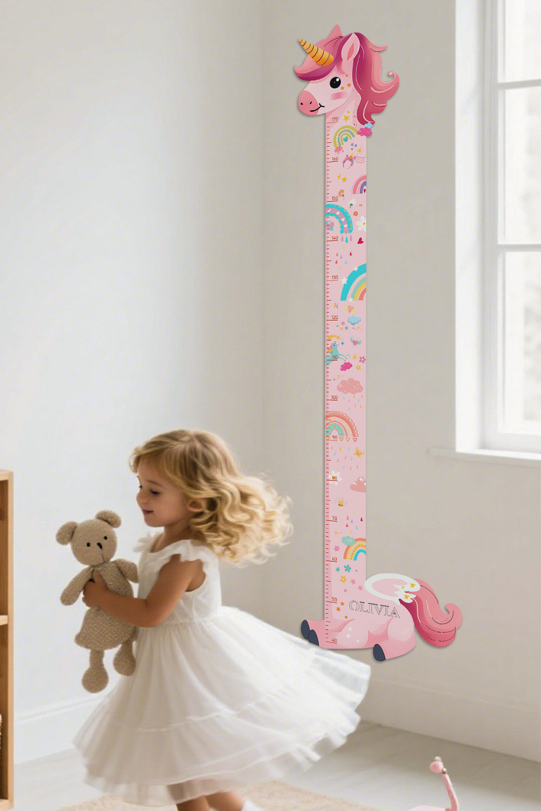 Personalised Wooden Unicorn Height Growth Chart for Girls