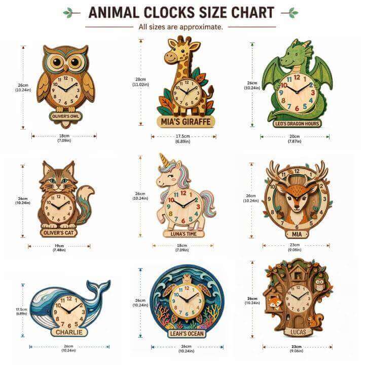 Personalised Animal Wall Clock with Custom Name for Kids