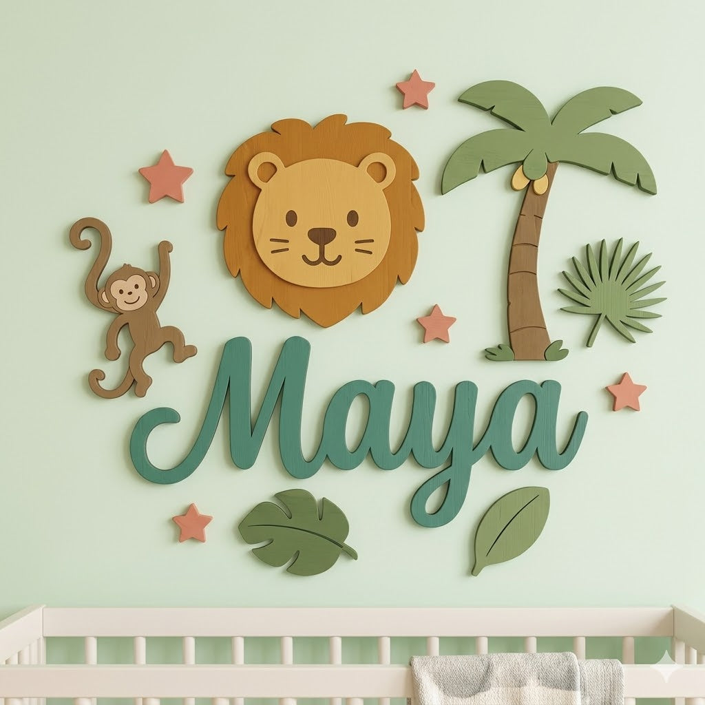 Personalised Wooden Nursery Name Sign – Animal Nursery Name Signs