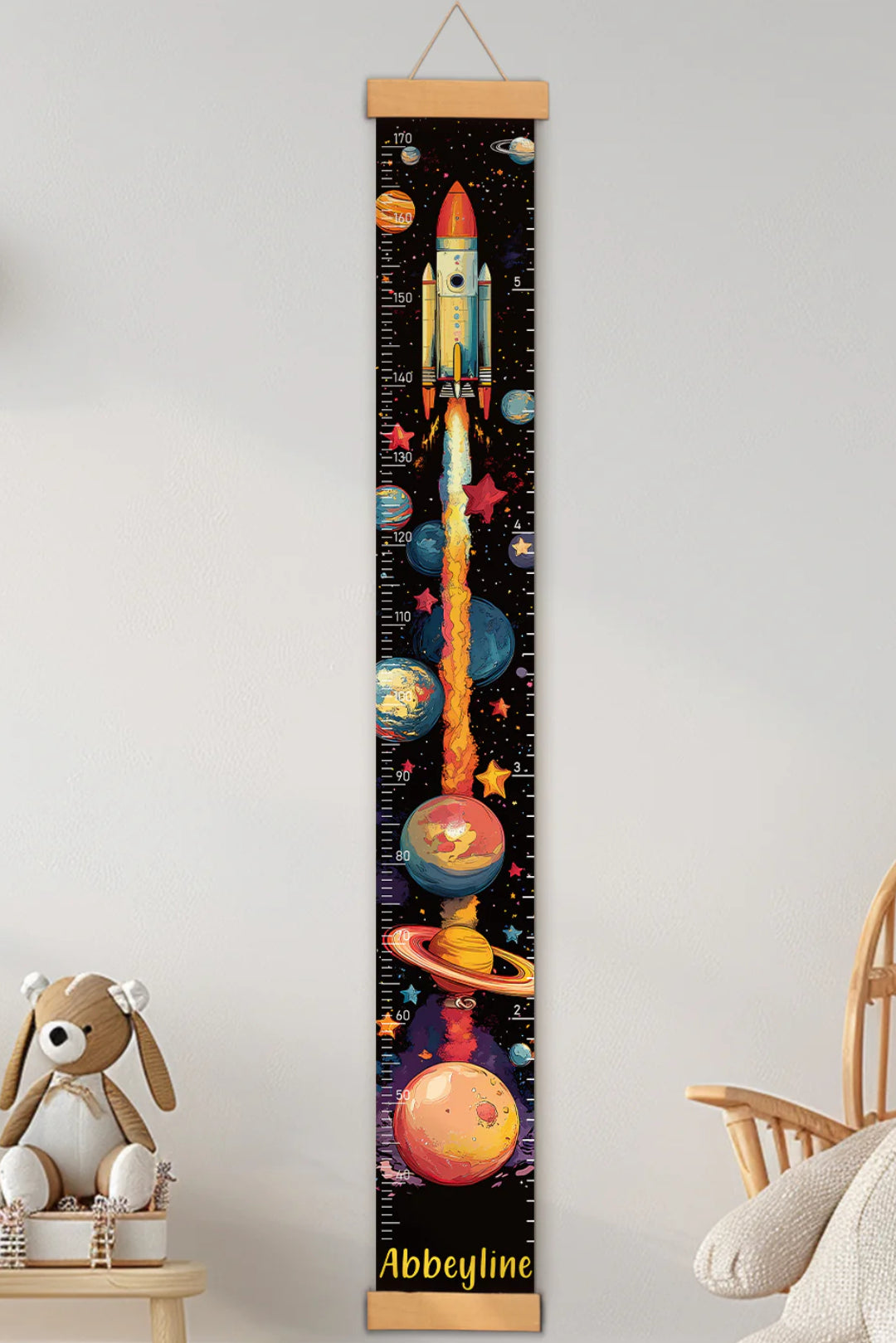 Personalized Space Rocket Hanging Canvas Height Ruler