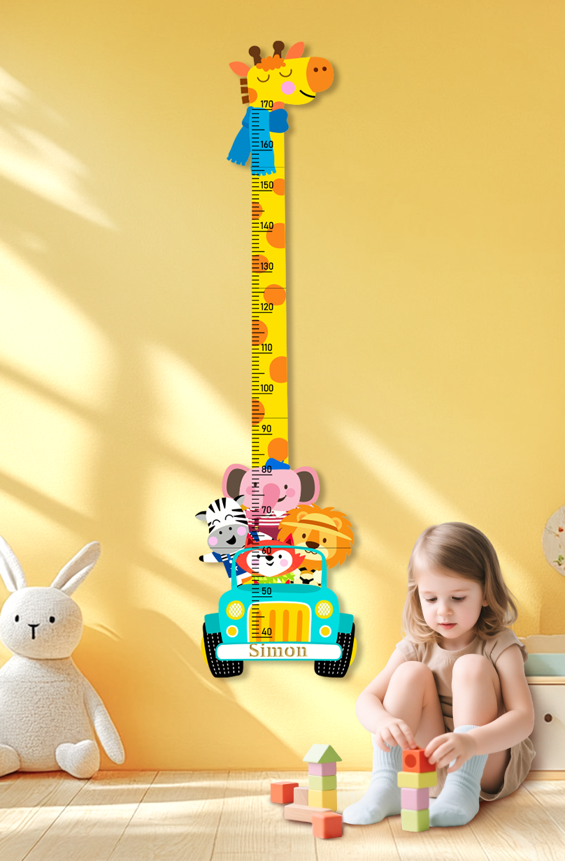 Personalised Wooden Safari Animals Growth Chart for Kids