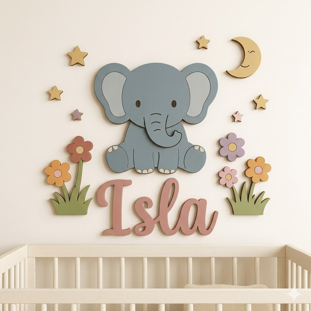 Personalised Wooden Nursery Name Sign – Cute Animal Themes