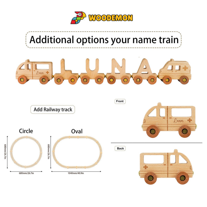 Personalised Wooden Ambulance Train Set With Name