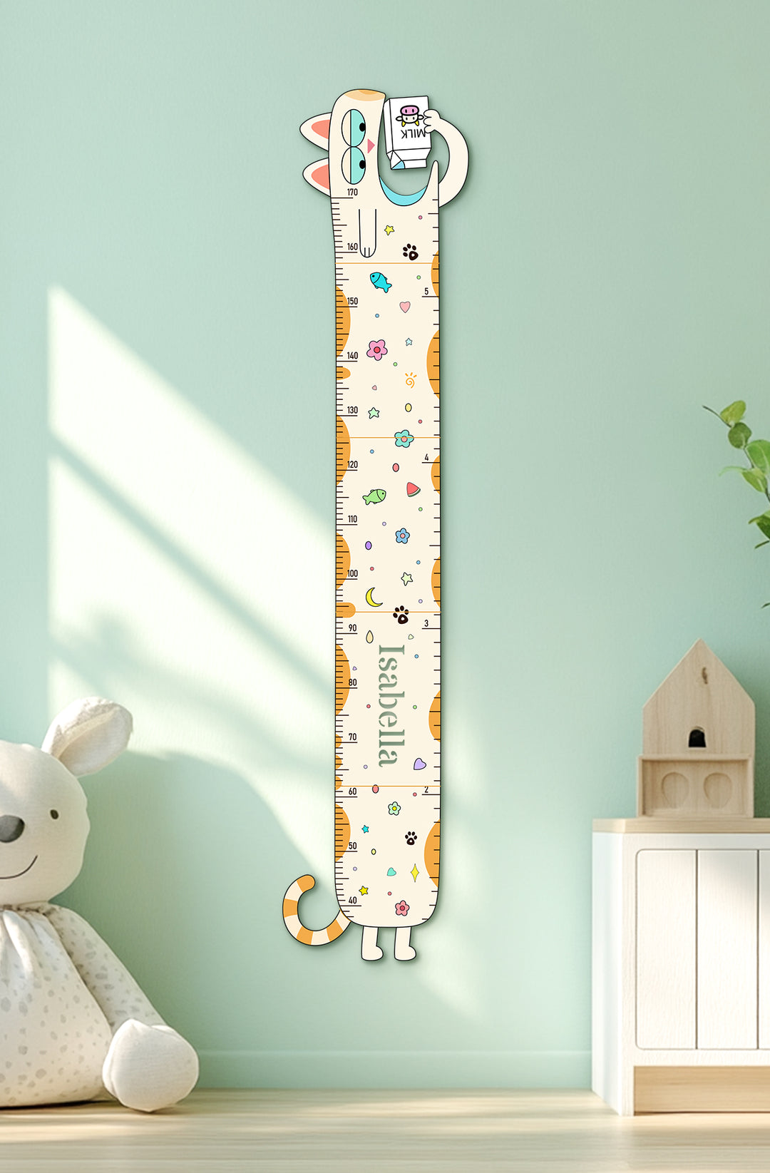 Personalised Wooden Milk Cat Growth Chart for Kids