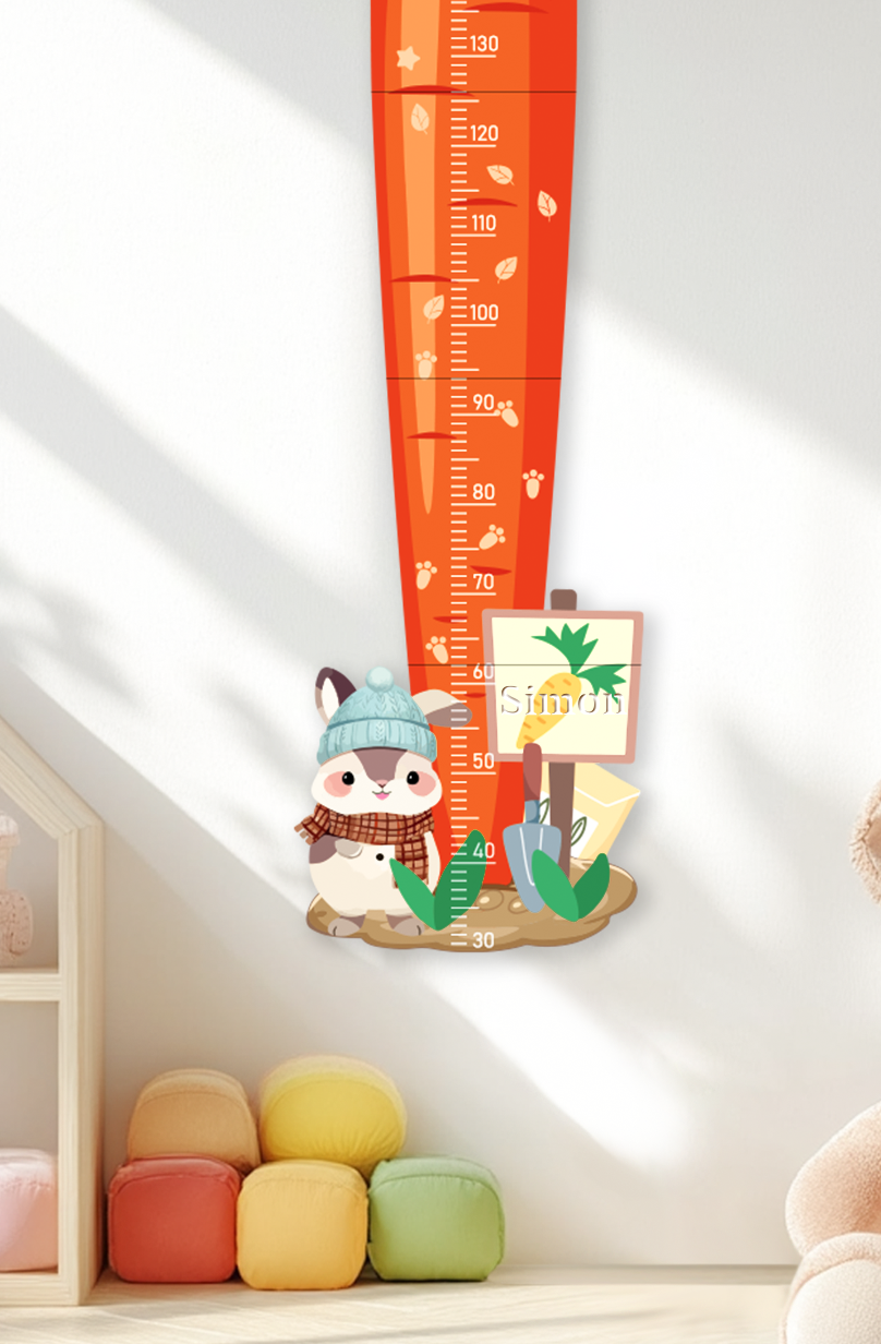 Personalised Carrot Bunny Wooden Growth Chart for Kids