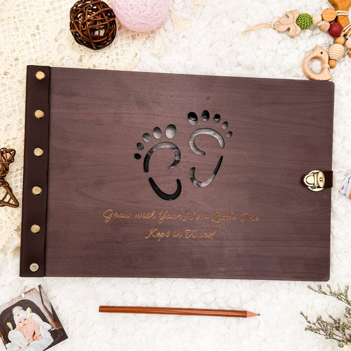 Wooden Baby Photo Album – Footprint Cover