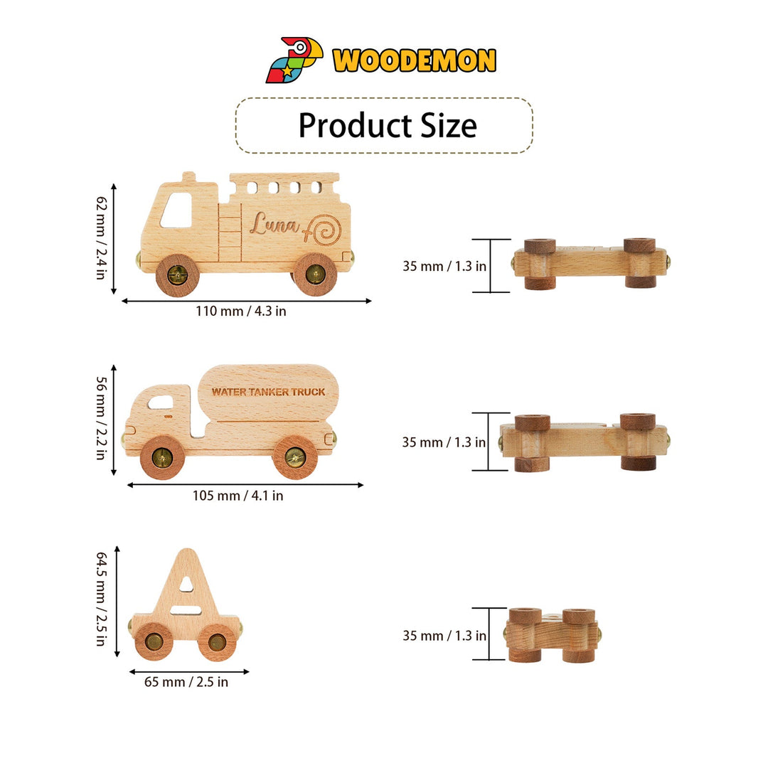 Personalised Wooden Fire Truck Train Set With Name