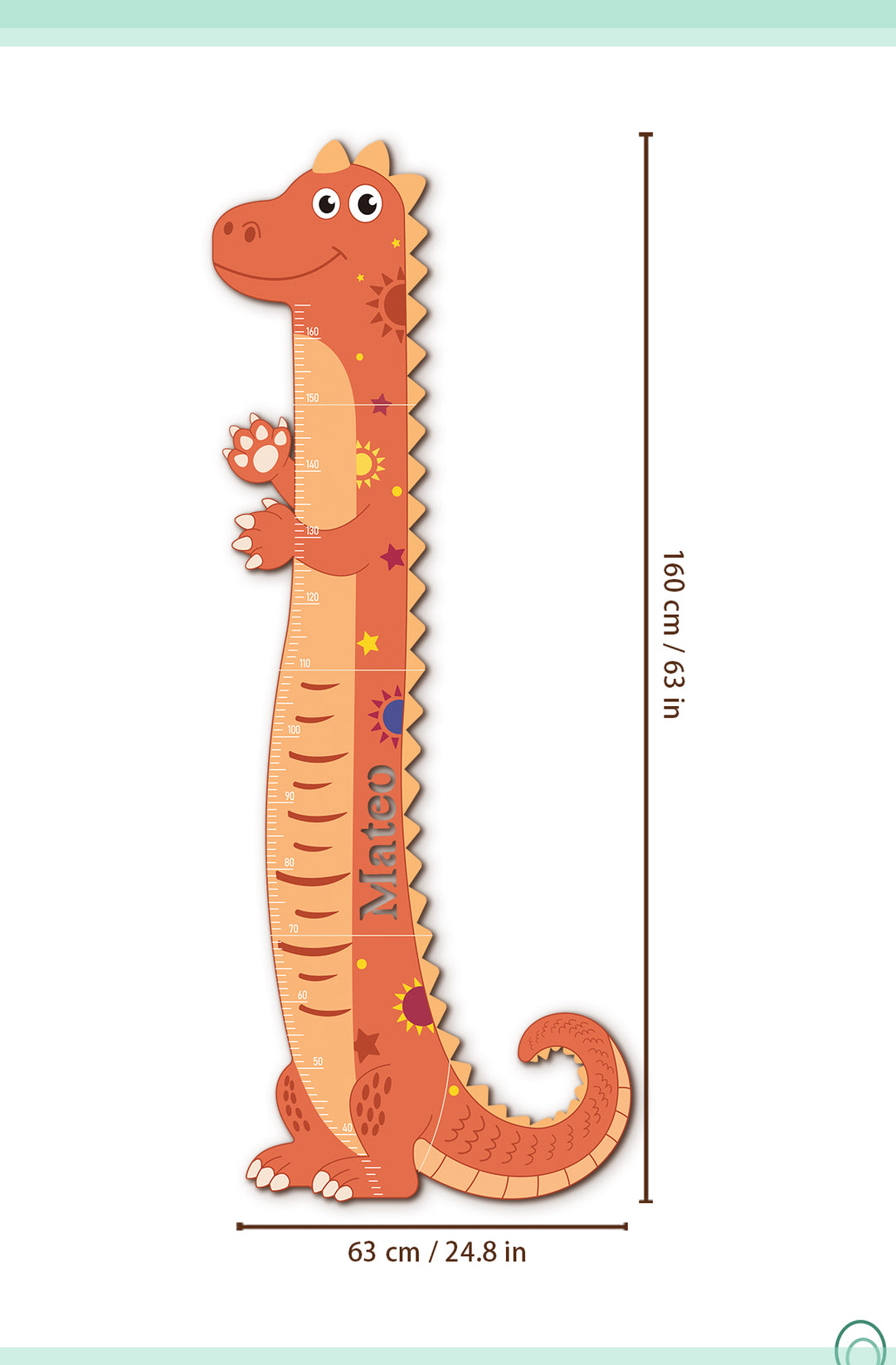 Personalised Wooden Dinosaur Growth Chart for Kids Room