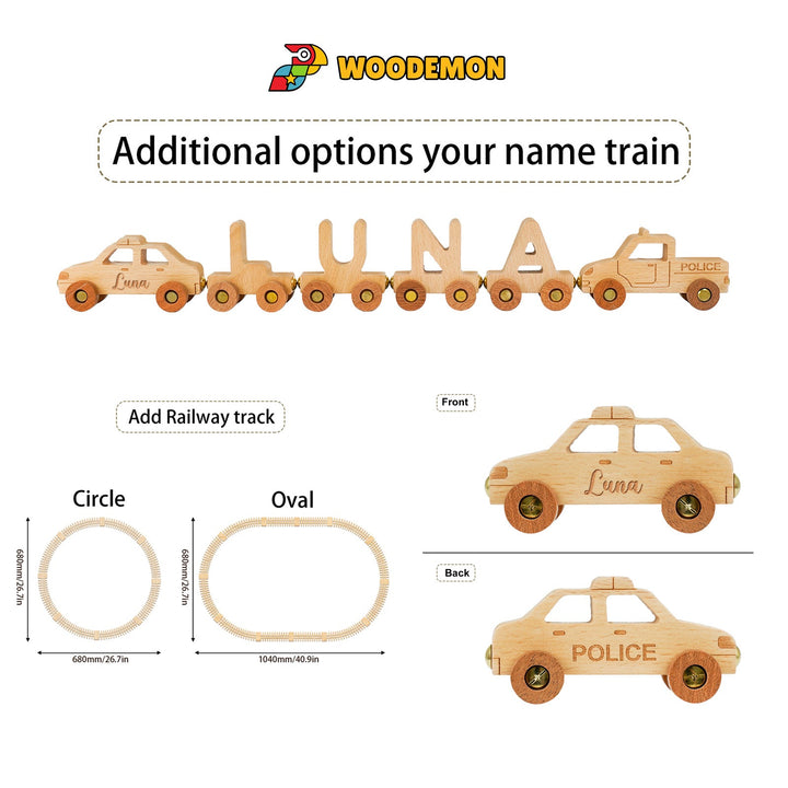 Personalised Wooden Police Car Train Set With Name
