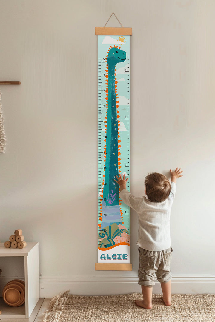 Personalized Dinosaur Growth Hanging Canvas Height Ruler