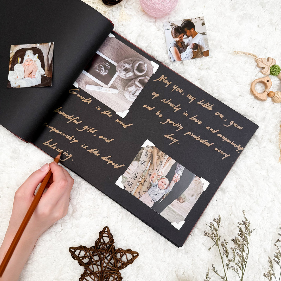 Personalised Baby Photo Album with Name & Birth Date – Wooden Footprint Design