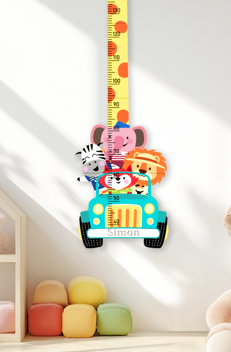 Personalised Wooden Safari Animals Growth Chart for Kids
