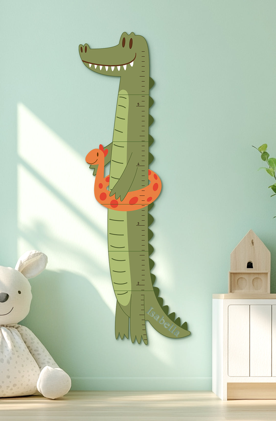 Personalised Wooden Crocodile Growth Chart for Kids Room