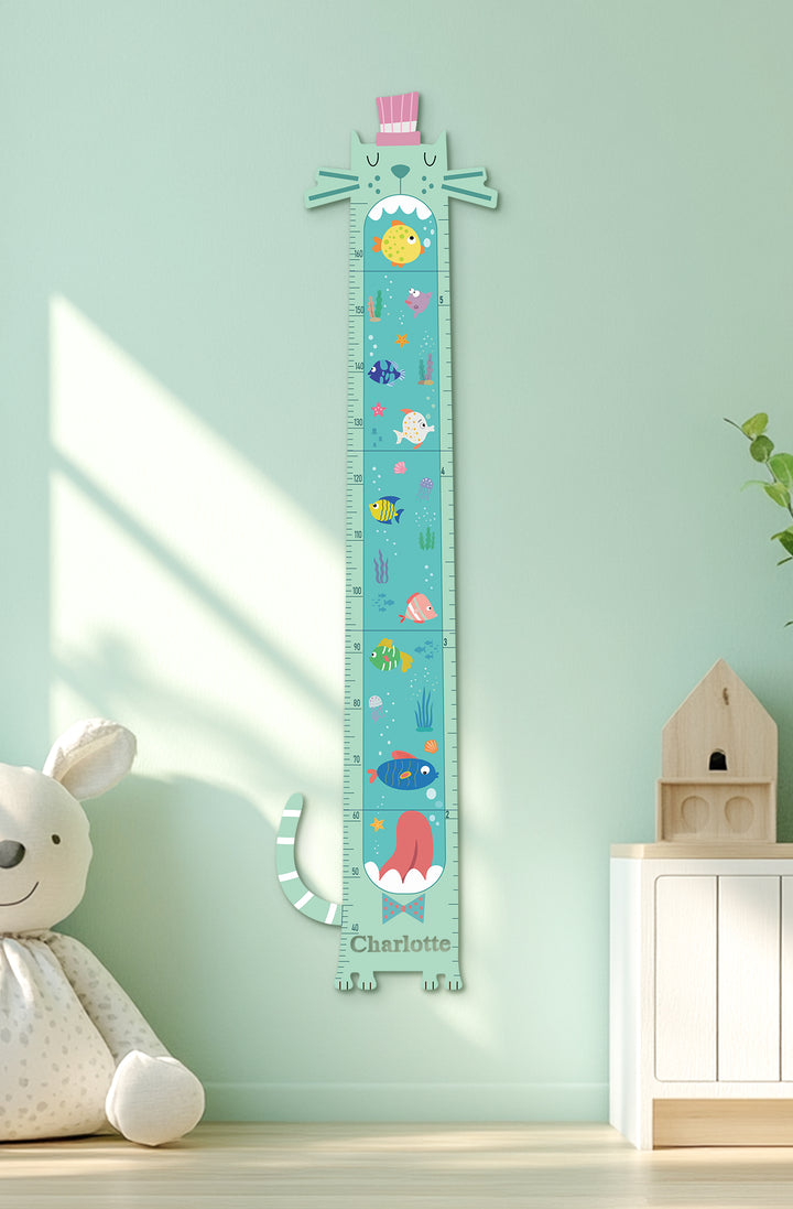 Personalised Wooden Ocean Cat Growth Chart for Kids