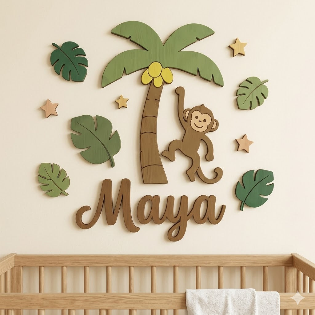 Personalised Wooden Nursery Name Sign – Cute Animal Themes