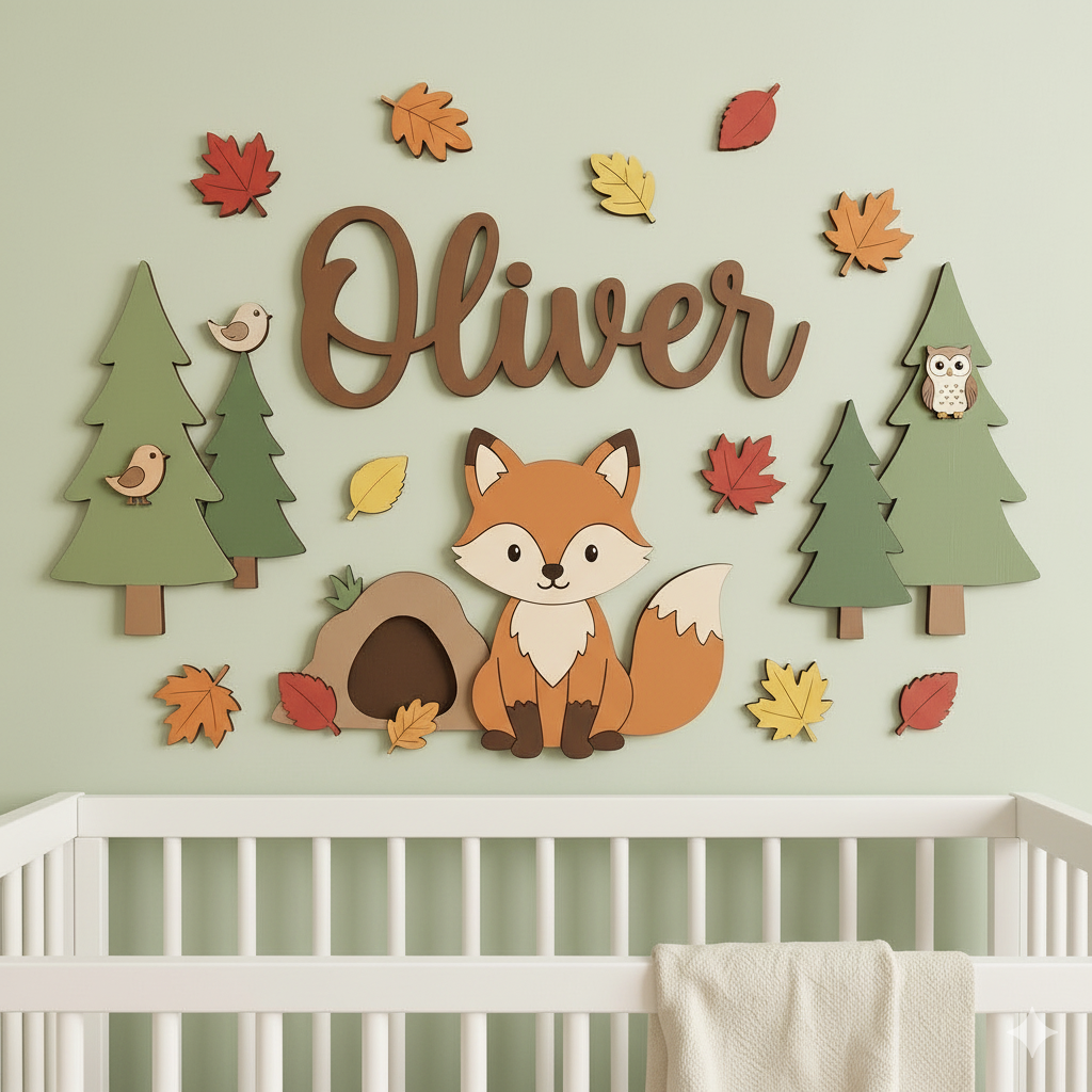 Personalised Wooden Nursery Name Sign – Cute Animal Themes