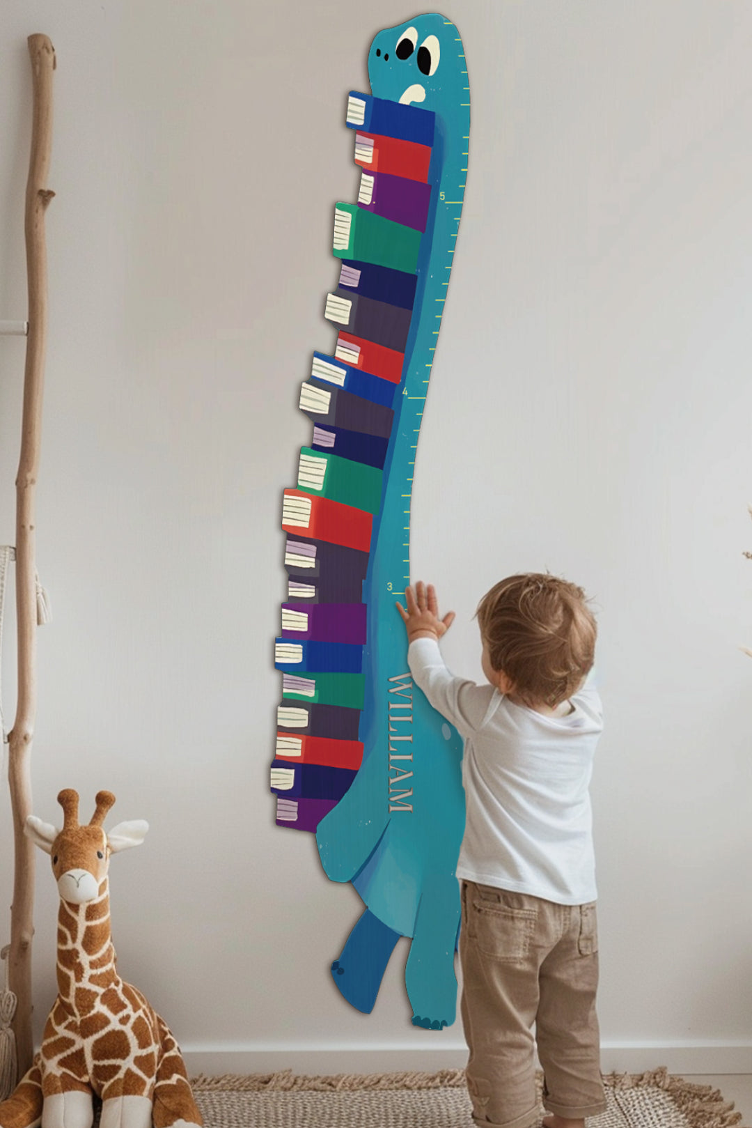 Personalized Wooden Book-Loving Dinosaur Growth Chart Ruler