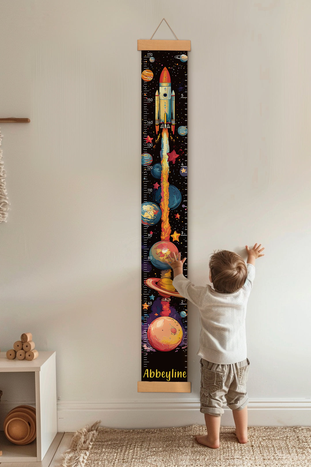 Personalized Space Rocket Hanging Canvas Height Ruler