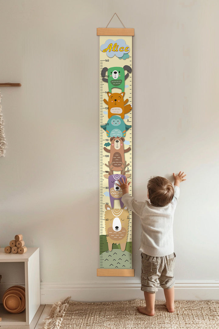 Personalized Stacked Animal Hanging Canvas Height Ruler