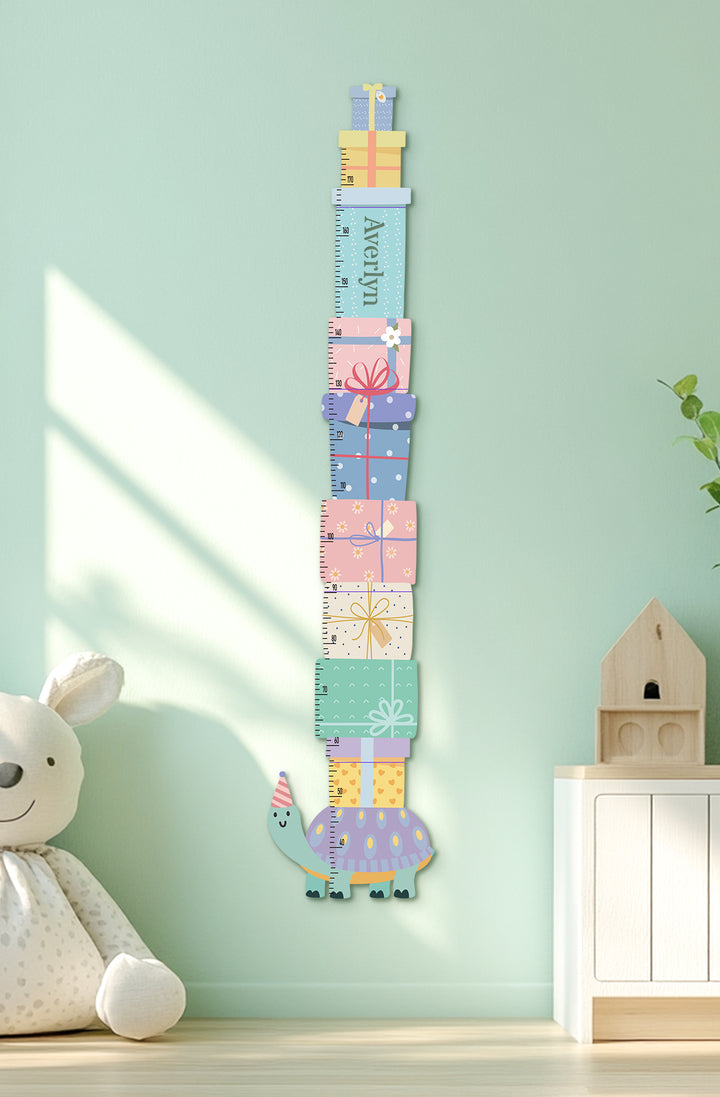 Personalised Wooden Turtle Gift Box Growth Chart for Kids
