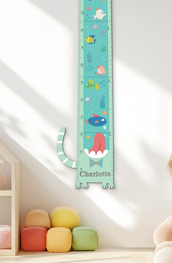 Personalised Wooden Ocean Cat Growth Chart for Kids