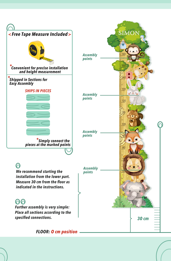 Personalised Wooden Forest Friends Growth Chart
