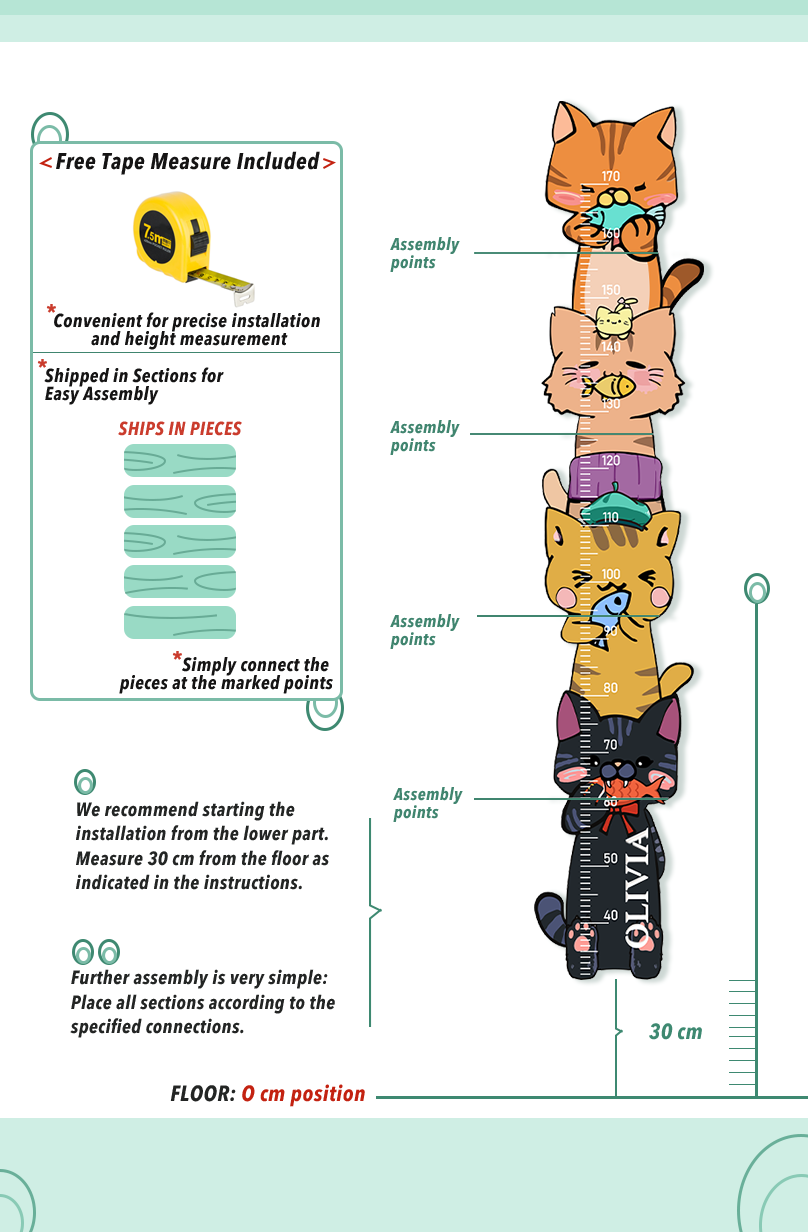 Personalised Wooden Stacked Cats Growth Chart