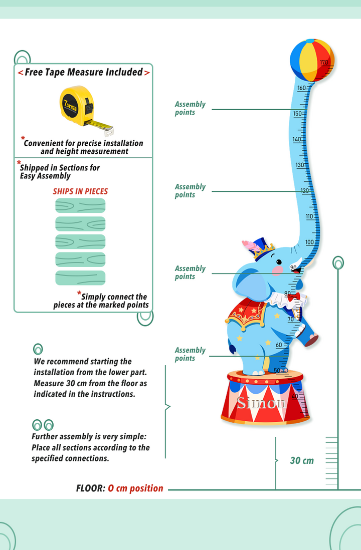 Personalised Wooden Circus Elephant Growth Chart for Kids