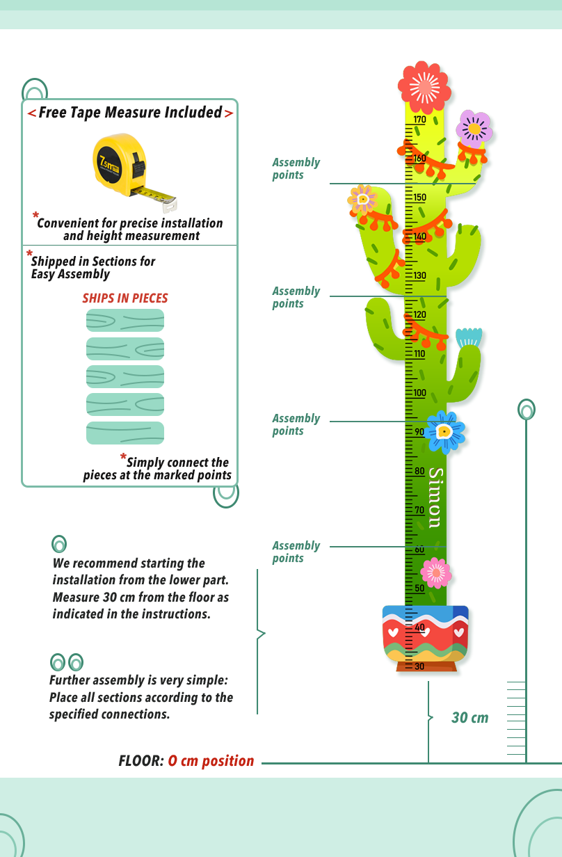Personalised Cactus Wooden Growth Chart for Kids