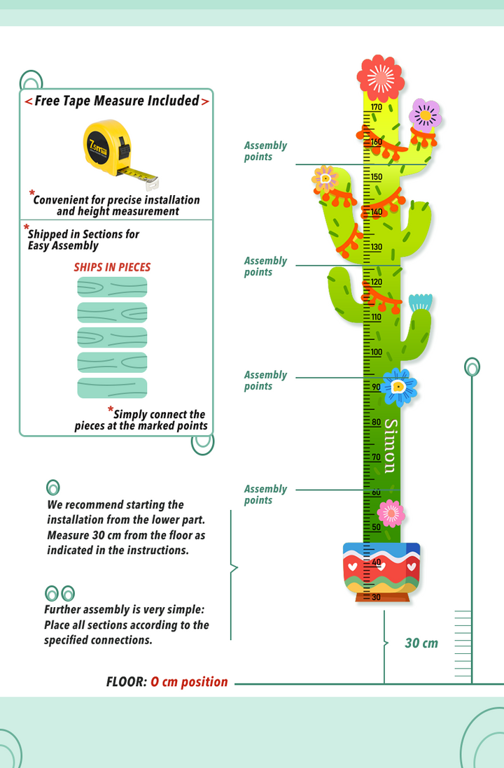Personalised Cactus Wooden Growth Chart for Kids
