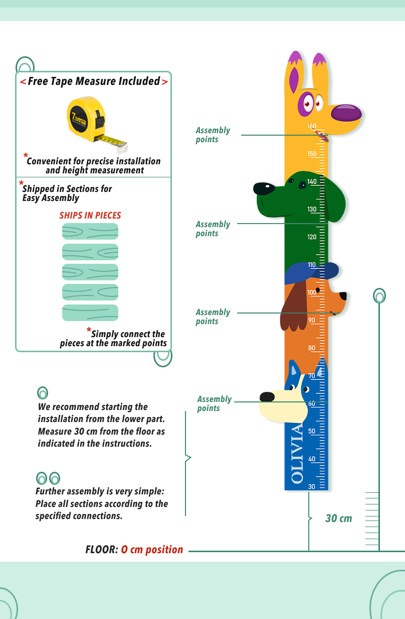 Personalised Wooden Colorful Dog Parade Growth Chart