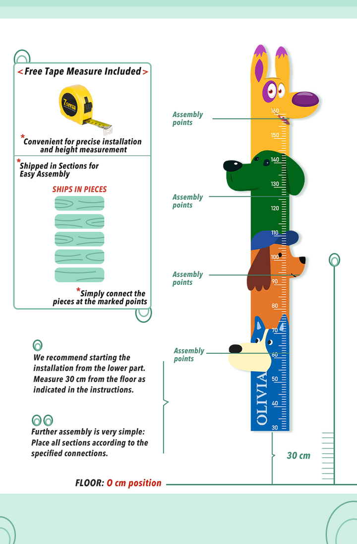 Personalised Wooden Colorful Dog Parade Growth Chart