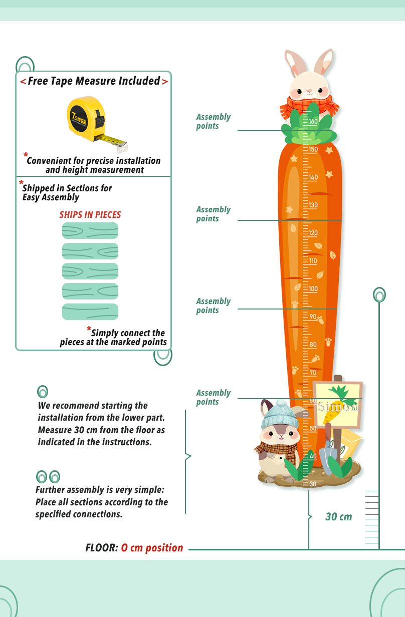 Personalised Carrot Bunny Wooden Growth Chart for Kids